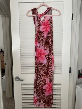 Fashion Nova Pink Floral Leopard Swim Cover-Up